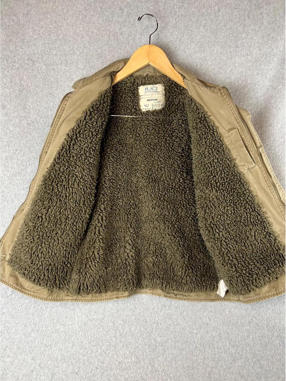 Children's Place utility Jacket Boys Size M Khakis Fur Buttoned Winter Warm - Picture 7 of 12